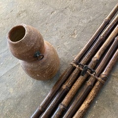 サインあり 陶芸花瓶付き 垂撥 スイハツ 5本組 竹製 垂発 短冊掛け 花入掛け 扇子掛け すいはつ 短冊掛 花入掛 茶道具 華道具の画像