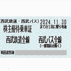西武鉄道 株主優待乗車証 電車バス全線/2024.11.30まで