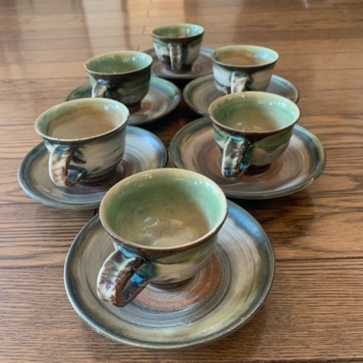 やちむん★コーヒーカップ＆ソーサー6客セット★松田共司★読谷山焼北窯★沖縄焼き物★作家物