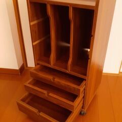 【中古】リビングワゴン　茶色　棚　収納　キャスター付きの画像