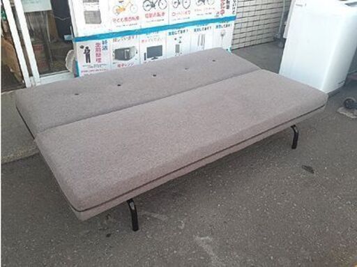 札幌【①軽量＆コンパクト リクライニング 2.5人掛けソファベッド】幅190cm 布張地 ファブリック ボタン締め パイピング風 長椅