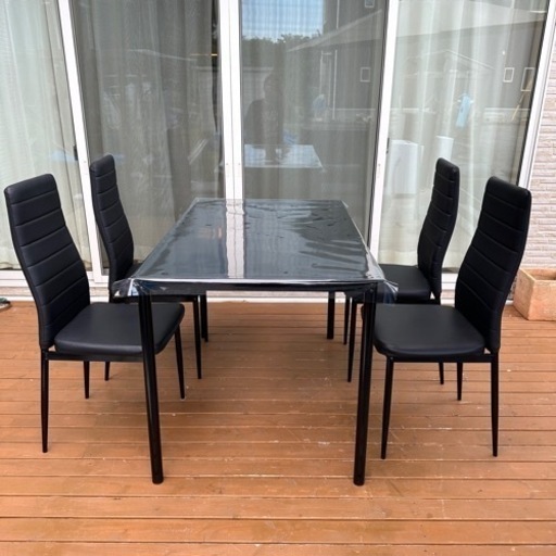 【美品】テーブルマット付きGLASS DINING5SETダイニングセット ブラック