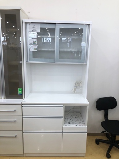 【軽トラック貸出サービス有】レンジボード ニトリ ガラス扉付　ホワイト　95