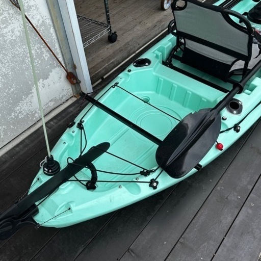 【新品同様】10ft フィッシング カヤック ラダー付 フラッグセット・ドーリー・230cmパドル他 付 ライムグリーン
