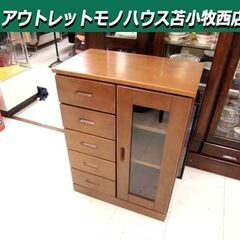 ニトリ サイドボード 幅60.5×奥行35×高さ80cm ブラウン系 引き出し収納 キャビネット 収納家具 NITORI 苫小牧西店の画像