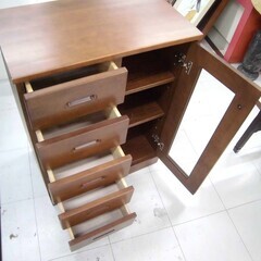 ニトリ サイドボード 幅60.5×奥行35×高さ80cm ブラウン系 引き出し収納 キャビネット 収納家具 NITORI 苫小牧西店の画像