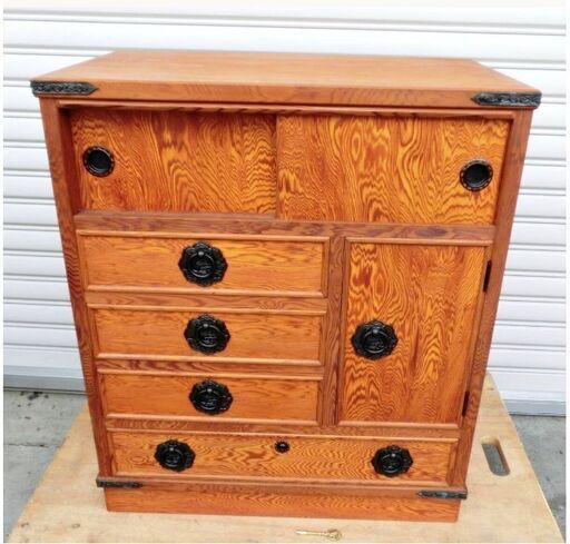 ①希少　認定鹿児島県屋久杉　鍵付き　和箪笥 浮造り 漆塗 整理箪笥 茶箪笥　収納棚　チェスト　民芸家具　レトロアンティーク