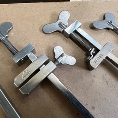 YAMAZAKI 山崎 高級 ハタガネ 旗金 締旗 フトコロ寸法 450mm 2本 270mm 2本 kakuri製 350mm 2本 セットで！ 大工道具 家具組立などに！ 中古品 ③の画像