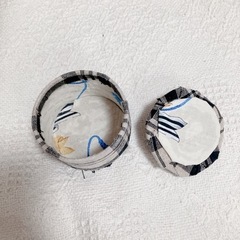 ハンドメイド　チェック柄　円形小物入れ　手作り　小物雑貨の画像