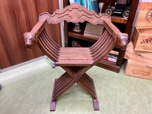 イタリア製 サヴォナローラチェア 飾り椅子 ラウンジチェア 折りたたみ椅子 椅子 木製 彫刻 ヨーロッパ家具