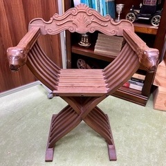 木製 サヴォナローラチェア 折り畳み式 アンティーク調 ライオン装飾 ブラウン イタリア製 サヴォナローラチェア 飾り椅子 ラウンジチェア 折りたたみ