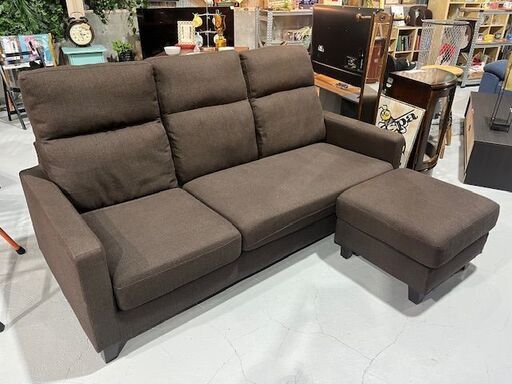 ★３人掛けソファ★ トリプルソファ ブラウン オットマン付き ハイバックタイプ モダン リビング ファミリー