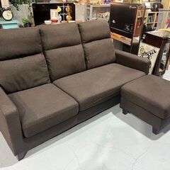 ★３人掛けソファ★ トリプルソファ ブラウン オットマン付き ハイバックタイプ モダン リビング ファミリー 