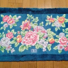 ■花柄　玄関マット　ブルー　50×80cm■