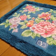 ■花柄　玄関マット　ブルー　50×80cm■の画像