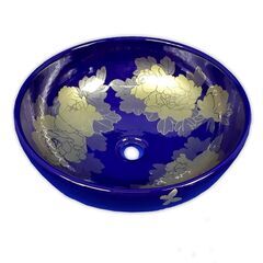 中華風和柄金花青地絵柄つき　洗面器ボウル　SL37K0　新品　在庫あり