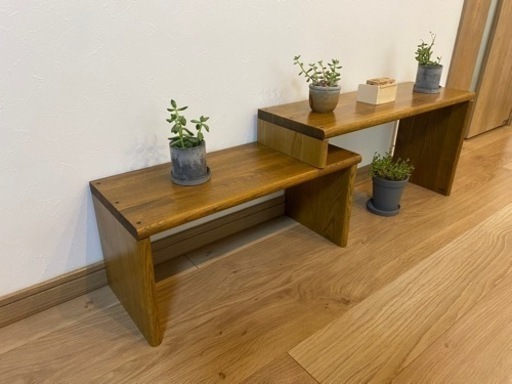 スライドディスプレイオープンシェルフ　オーク材　無垢集成材