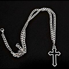 ≒j→→→m3-1★シルエット十字架クロス喜平チェーン プラチナ仕上 シルバーネックレス 誕生日プレゼント旅行花見連休ギフト国内発送の画像