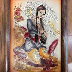 イスラム美術 ペルシャ絵画 レザーペイント  壁掛インテリアの画像