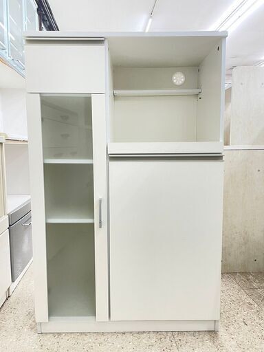 店長値引き★ジモティ割あり★  レンジ台 白 H118.5×D39.5×W75 クリーニング済み TJ7109