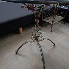 🎉 アイアン  アンティーク調 ガラストップ テーブル 大 シャビーシック 薔薇 ヴィンテージ インテリア ゴールド系  家具 テーブルの画像