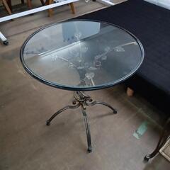 🎉 アイアン  アンティーク調 ガラストップ テーブル 大 シャ...
