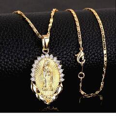 j→→→m31-1★黄金コイン マリア聖母像 ダイヤモンドK18GFゴールドネックレス誕生日プレゼント信仰旅行夏海祭花火ギフト国内発送の画像