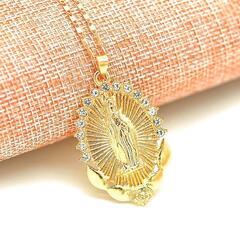 j→→→m31-1★黄金コイン マリア聖母像 ダイヤモンドK18GFゴールドネックレス誕生日プレゼント信仰旅行夏海祭花火ギフト国内発送の画像