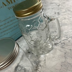 スムージーコップ　持ち手付き ガラスコップ　瓶　🫙　小物入れにも　定価300円と鶏の方はアンティークショップで1500円ぐらいしましたの画像