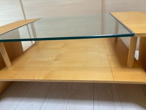 木製コーヒーテーブル ガラス天板付き 美品】カフェテーブル 木製 ガラス天板 ガラスの取外し可能