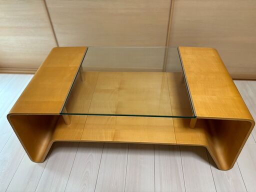 美品】カフェテーブル 木製 ガラス天板 ガラスの取外し可能