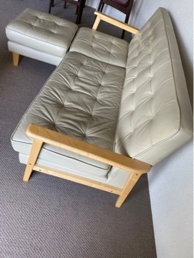 家具 ソファ 3人掛けソファ☆合皮☆オットマン付き♪