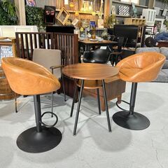 ★カウンターテーブル＆チェアセット★３点セット 丸テーブル チェ...