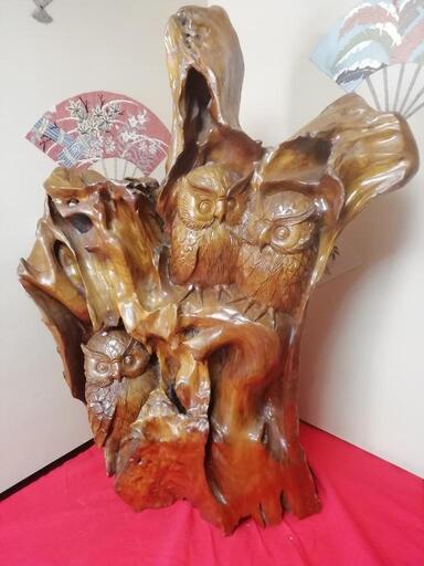 切り株 彫刻 フクロウ彫刻 高さ85cm
