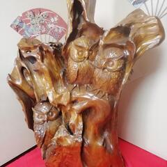 切り株 彫刻 フクロウ彫刻 高さ85cm