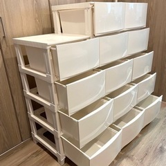 5段収納 x2 4段収納 セット チェスト引き出し 白 家具 収納家具 タンス、衣類収納 家具 収納家具 タンス、衣類収納の画像