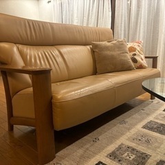 カリモク  WW41モデル 本革張 長椅子　家具 ソファ 3人掛...