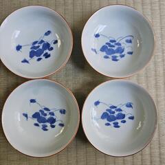 【昭和レトロ/1970年代物】薬味皿  醤油皿５枚セット 小皿 小付 漬物皿 水色  葉っぱ柄 蓮の葉 青白磁の画像