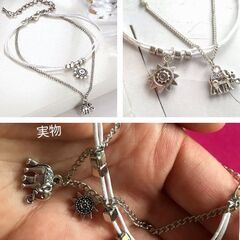 ボヘミアンビーズ象サンチェーン3層アンクレット（新品）の画像