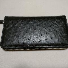 未使用品　オールオーストリッチレザー 長財布 　ラウンドシルバーファスナー 