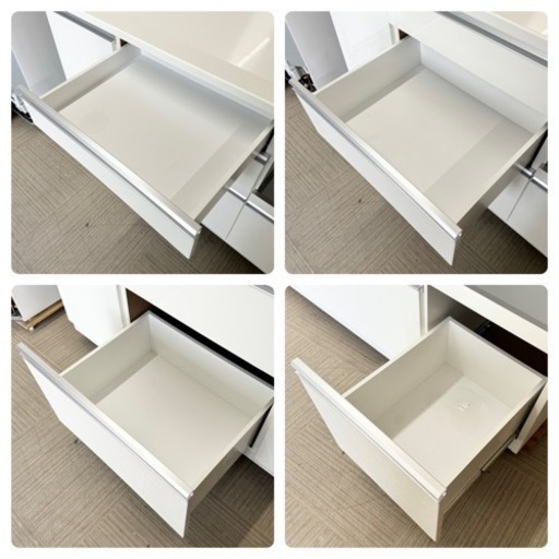 【美品‼️】日本製♪ 高橋木工所 140cm幅キッチンカウンター 食器棚 レンジボード 収納家具 鏡面仕上げホワイト♪