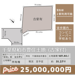 🏠千葉県柏市豊住 土地(古家付き)、50坪以上✨【「新柏」駅徒歩...