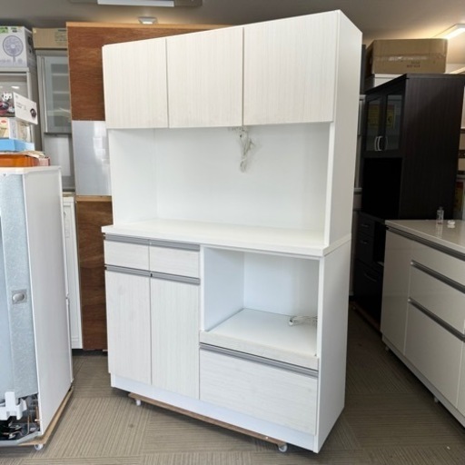 【美品‼️】120cm幅キッチンボード 食器棚 収納家具 木目調ホワイト♪