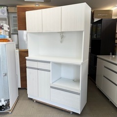 【美品‼️】120cm幅キッチンボード 食器棚 収納家具 木目調ホワイト♪