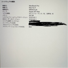 【ほぼ未使用】MacBook Pro M3 Max 36GB/1TB SSD スペースブラックの画像