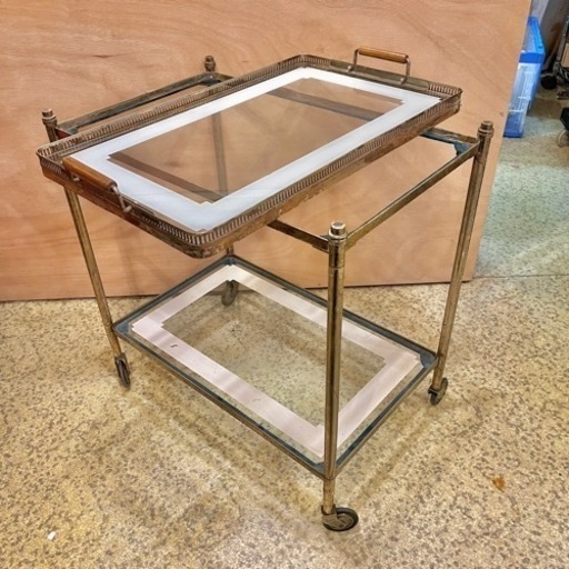 《商談中》【池上店】ヴィンテージワゴン ビンテージワゴン　ヴィンテージ ワゴン ガラストレー キッチンワゴン キャスター　ビンテージ　配膳