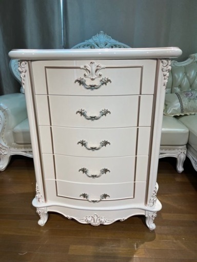 アンティーク チェスト 五段五つ引き 飾り棚 洋タンス 姫系 木製 収納