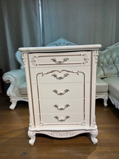 アンティーク チェスト 五段五つ引き 飾り棚 洋タンス 姫系 木製 収納w