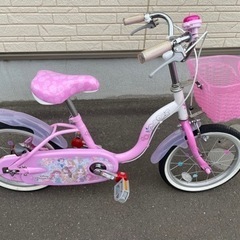 【ides ディズニープリンセス自転車】１６インチ　補助輪•ヘルメット付き　札幌市豊平区　防犯登録解除済