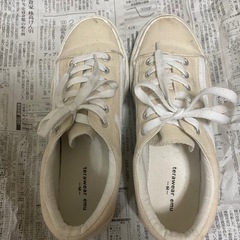 薄いベージュのスニーカーの画像
